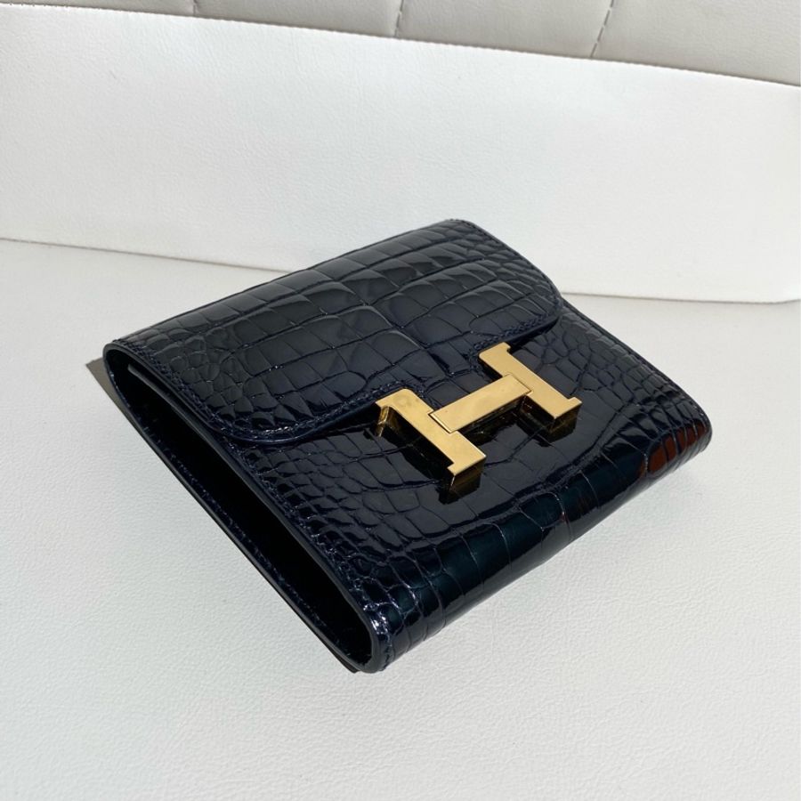 Hermes爱马仕constance短款黑色鳄鱼皮 钱包-3