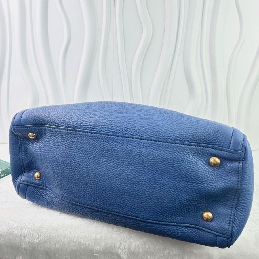PRADA藍色金扣 荔枝牛皮 TOTEBAG 中號-4