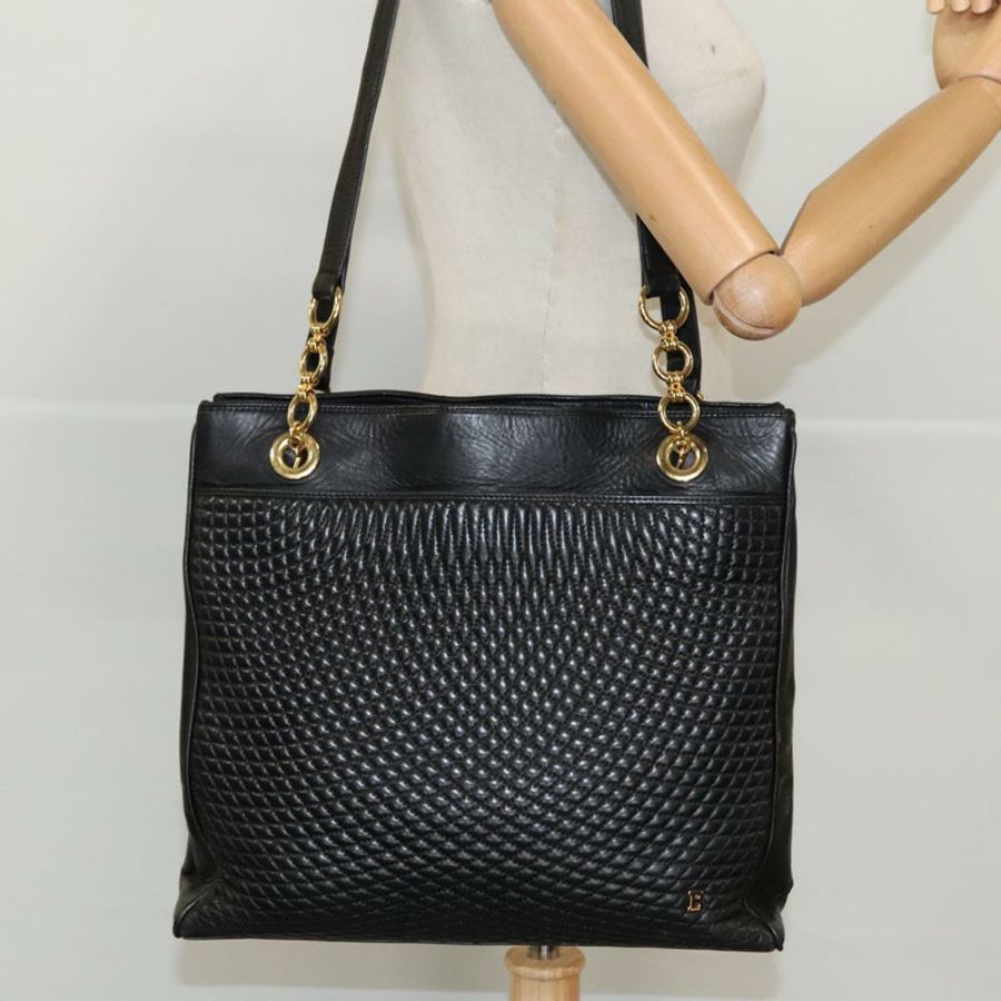 【日本直送】BALLY 鏈條單肩包 皮革 黑色 金色 Auth fm3969-21