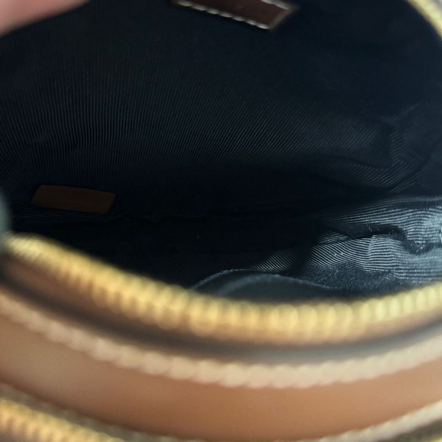 Burberry 米帆布咖牛皮圓餅斜背包 80518471-4