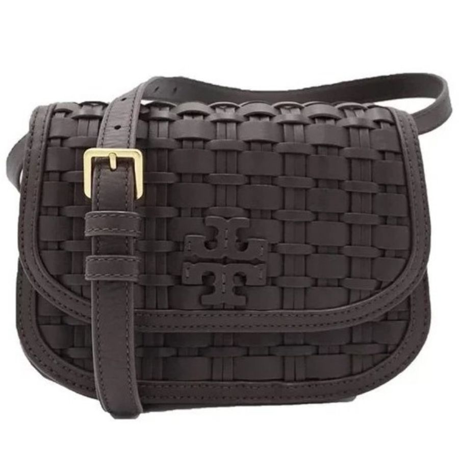 TB Tory Burch Britten 編織馬鞍包 巧克力色 全新 絕版品(不可議)-0