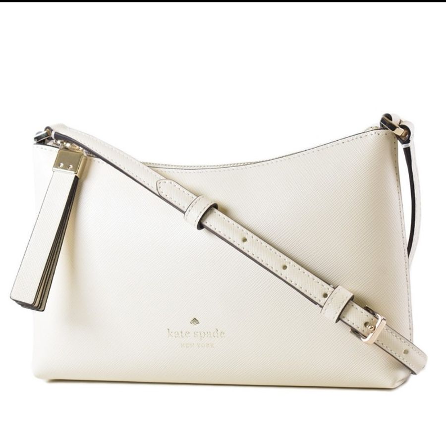 KS KATE SPADE 防刮十字紋拉鍊斜背包 米白 全新(年末限時特價1/1止)-0