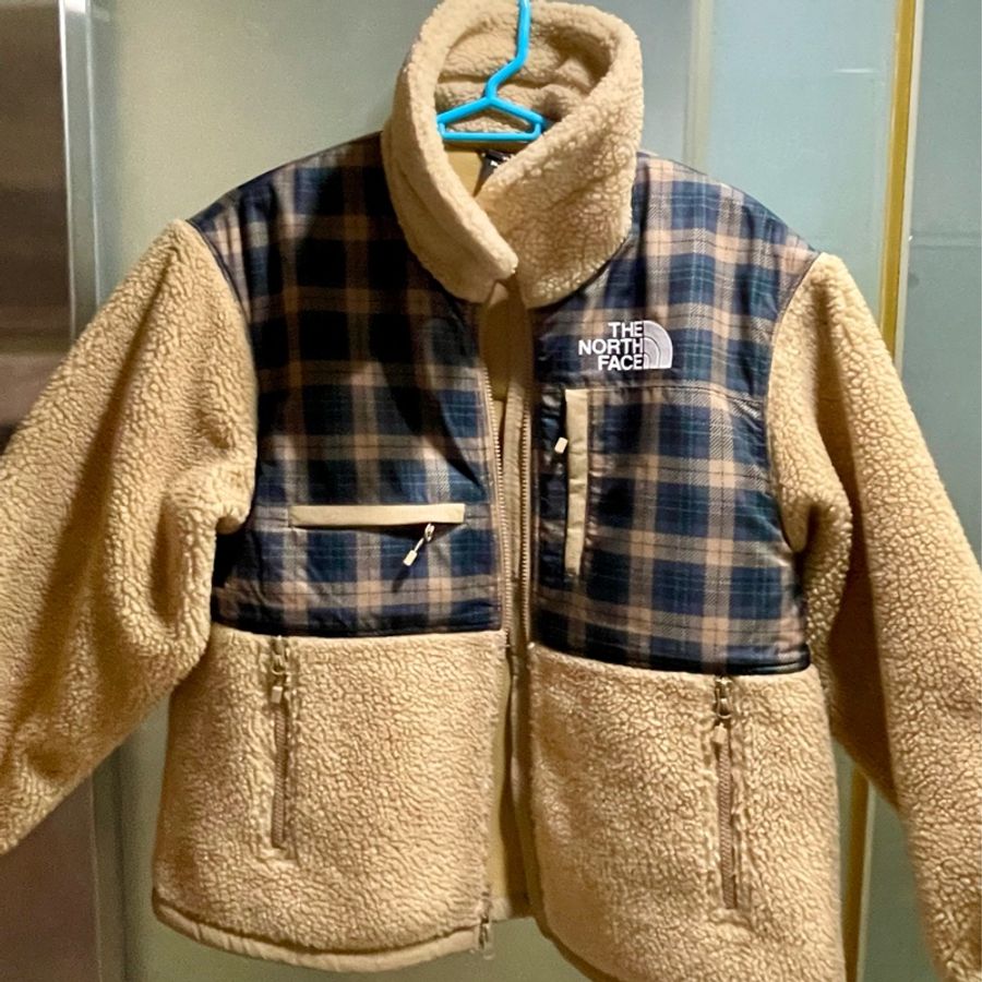 The North Face 北臉 仿羊毛觸感格紋拼接立領抓絨外套-0
