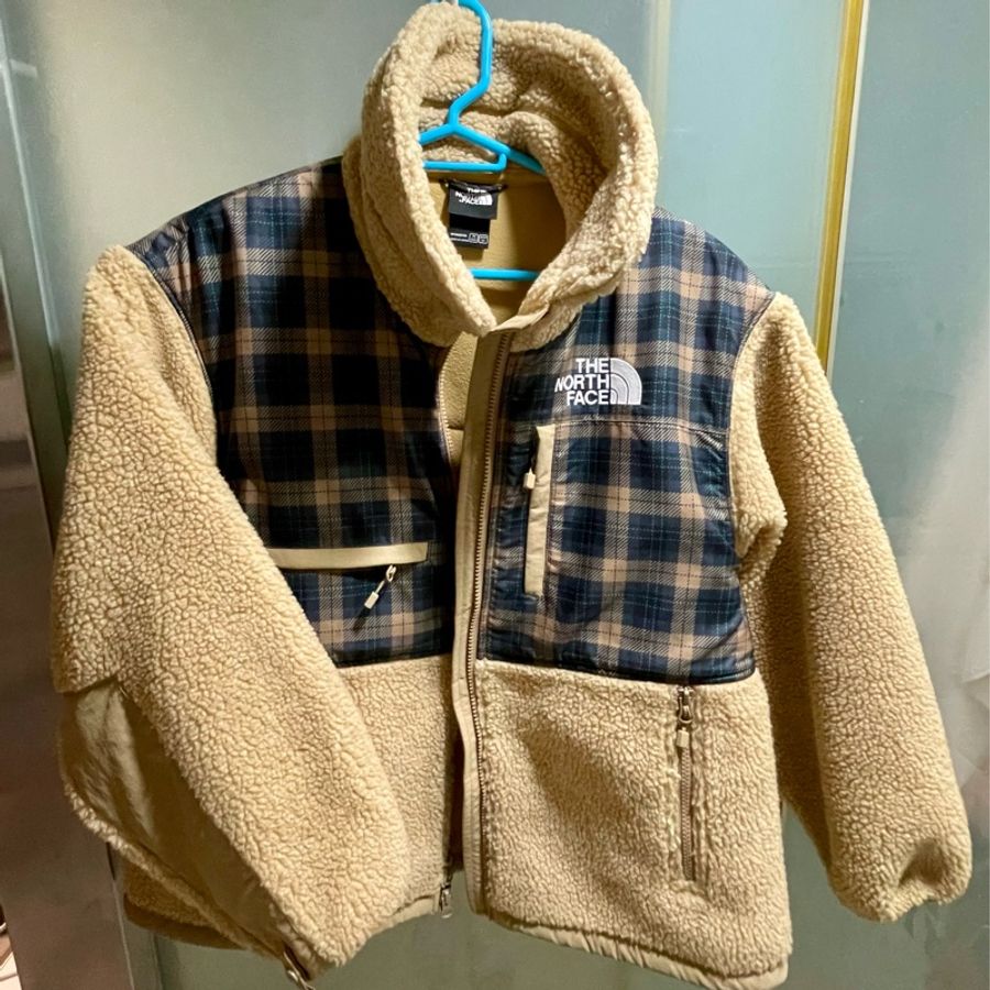 The North Face 北臉 仿羊毛觸感格紋拼接立領抓絨外套-2
