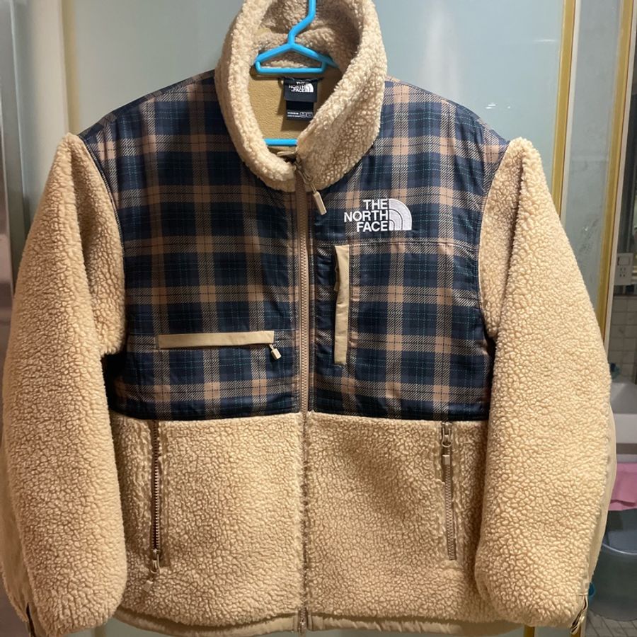The North Face 北臉 仿羊毛觸感格紋拼接立領抓絨外套-3