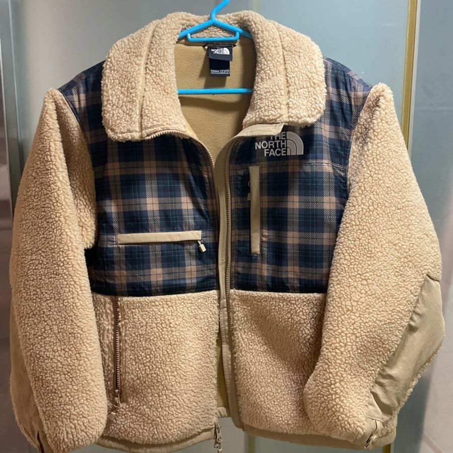 The North Face 北臉 仿羊毛觸感格紋拼接立領抓絨外套-4
