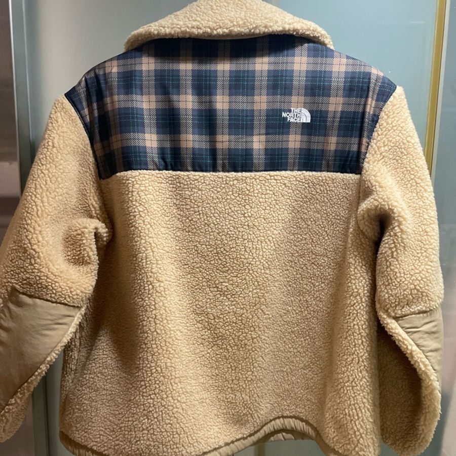 The North Face 北臉 仿羊毛觸感格紋拼接立領抓絨外套-5
