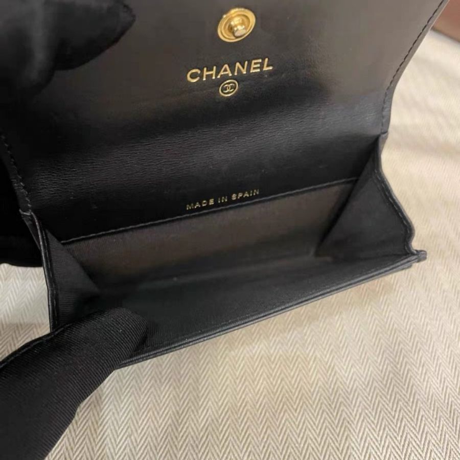 Chanel 香奈兒Leboy 黑色金扣小錢包-11