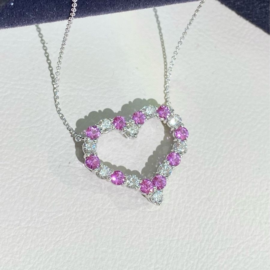 Tiffany蒂芙尼 爱心粉宝钻石项链-3
