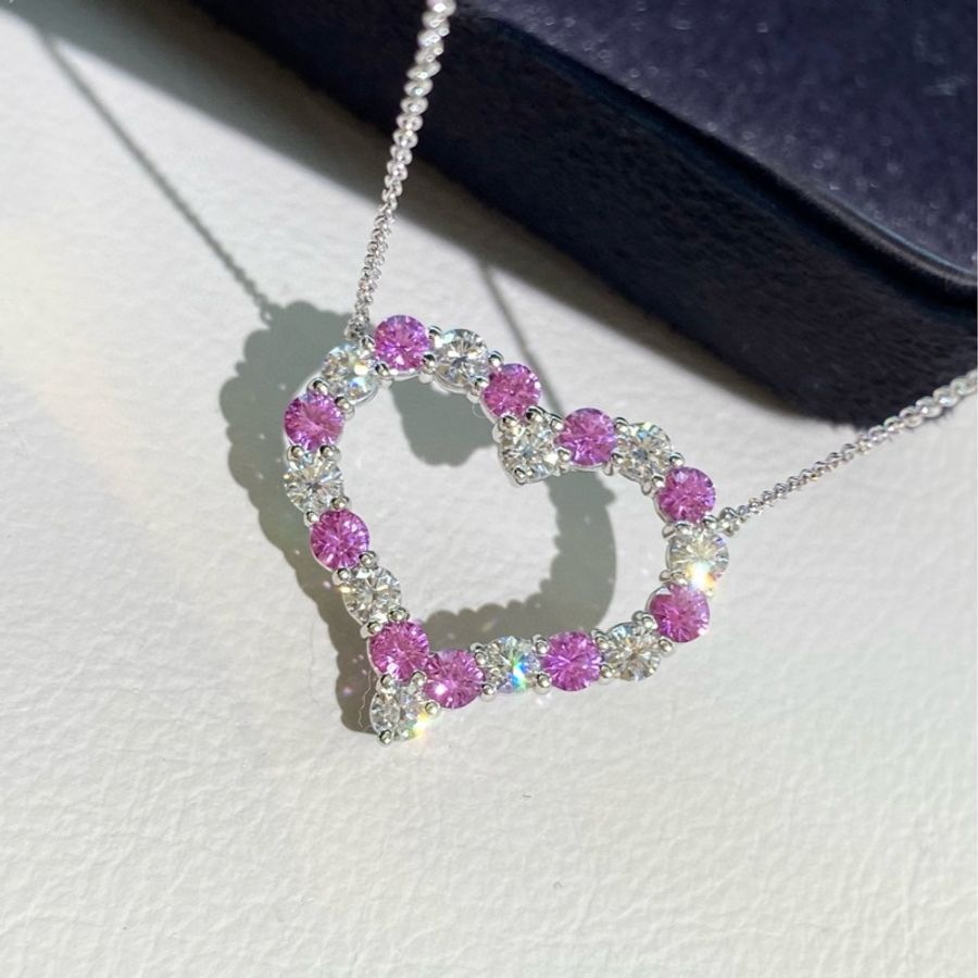 Tiffany蒂芙尼 爱心粉宝钻石项链-4