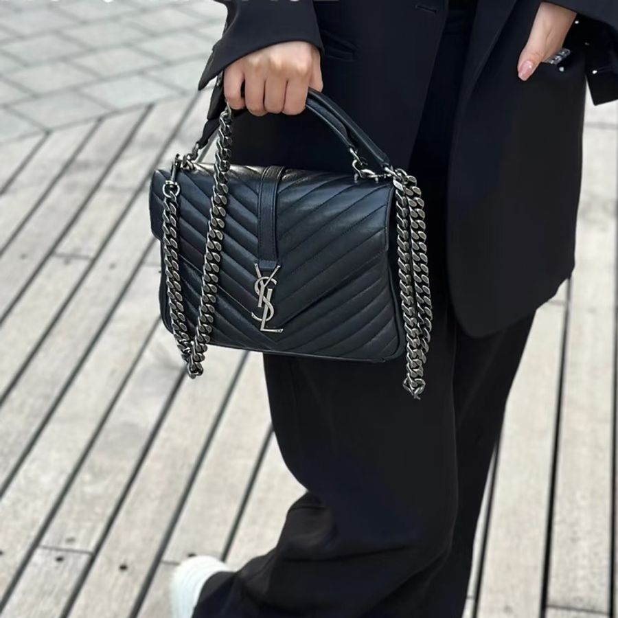 9新以上🔥Ysl college黑銀郵差包🖤🉑肩背/手提/斜挎背-1