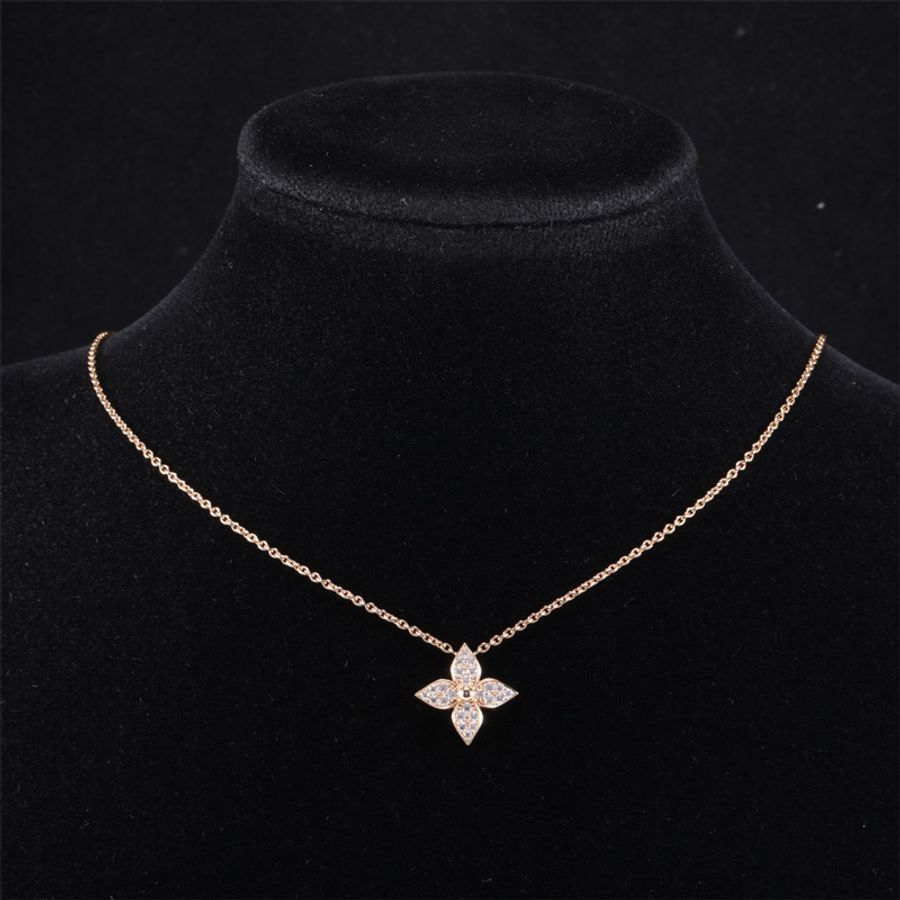 LOUIS VUITTON(路易威登) Star Blossom 18K金 滿鑽 四葉草項鏈 18K黃金-0