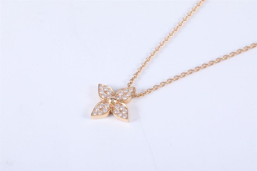 LOUIS VUITTON(路易威登) Star Blossom 18K金 滿鑽 四葉草項鏈 18K黃金-1