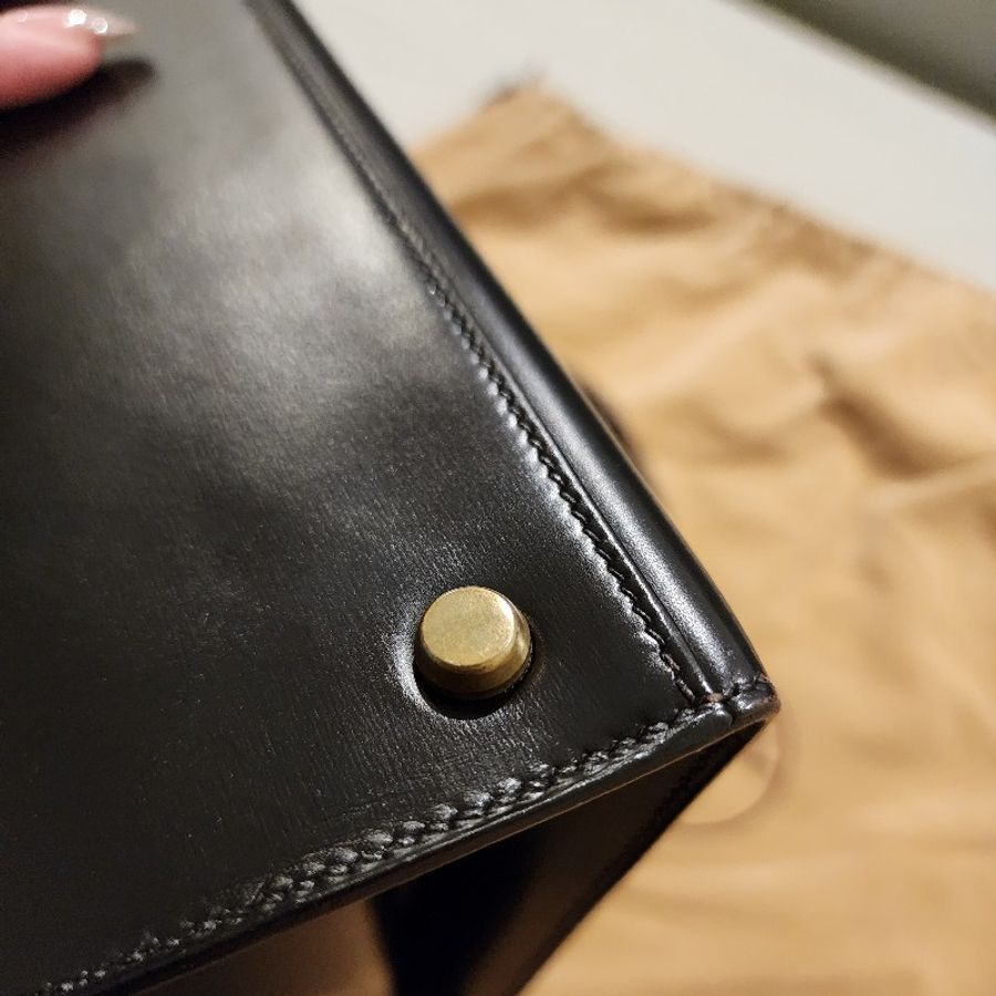 甜甜收藏愛馬仕 Kelly 28黑金Box小牛皮外縫 兩用包HERMES-10