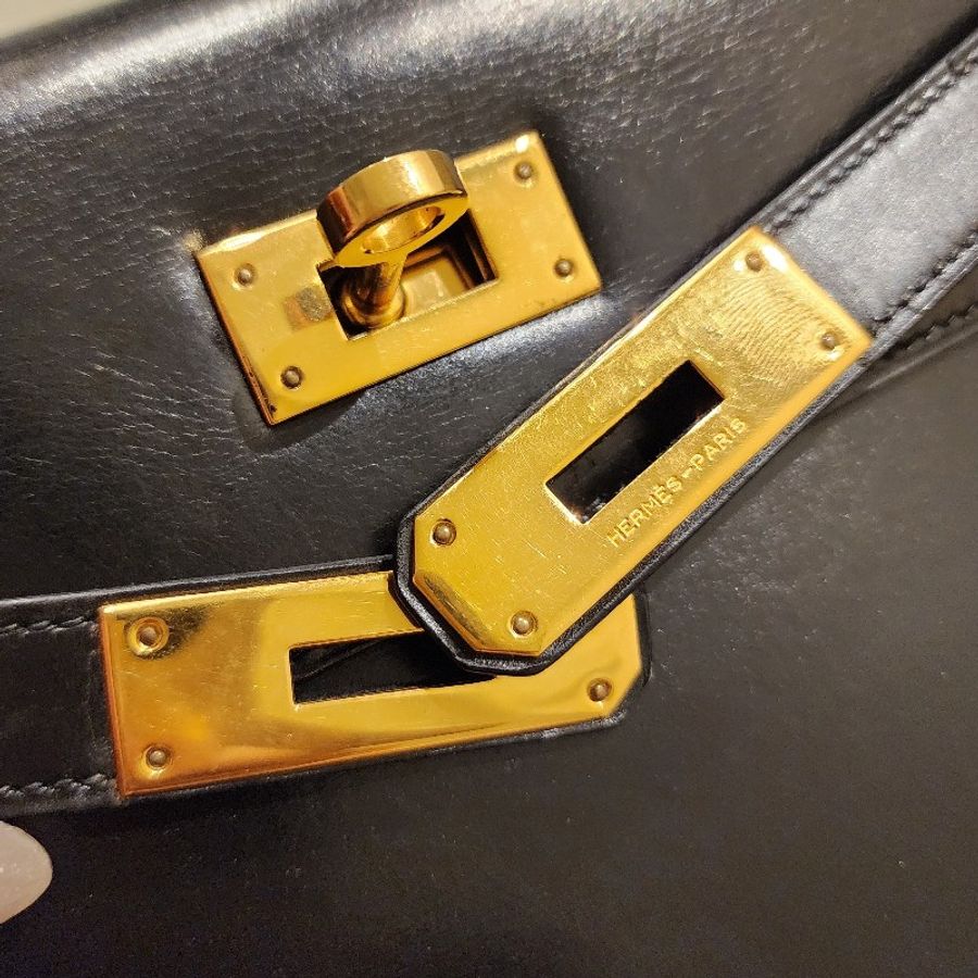 甜甜收藏愛馬仕 Kelly 28黑金Box小牛皮外縫 兩用包HERMES-19