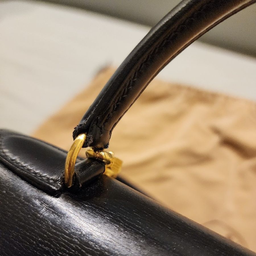 甜甜收藏愛馬仕 Kelly 28黑金Box小牛皮外縫 兩用包HERMES-25