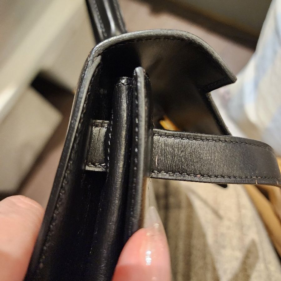 甜甜收藏愛馬仕 Kelly 28黑金Box小牛皮外縫 兩用包HERMES-44