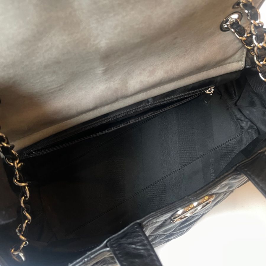 Chanel黑灰牛皮雙帶包-6