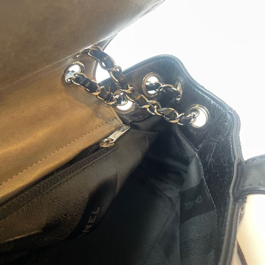 Chanel黑灰牛皮雙帶包-8