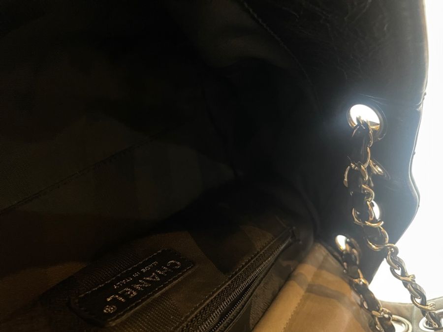 Chanel黑灰牛皮雙帶包-9