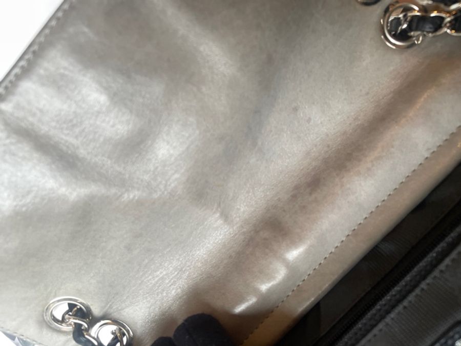 Chanel黑灰牛皮雙帶包-10