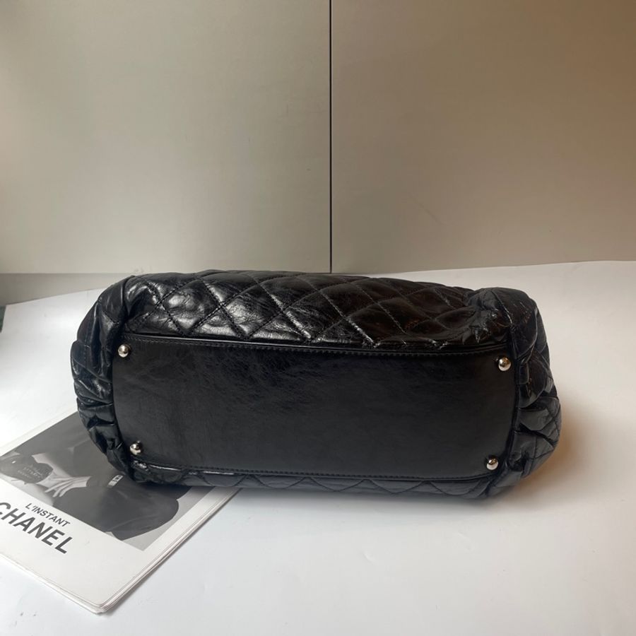 Chanel黑灰牛皮雙帶包-15