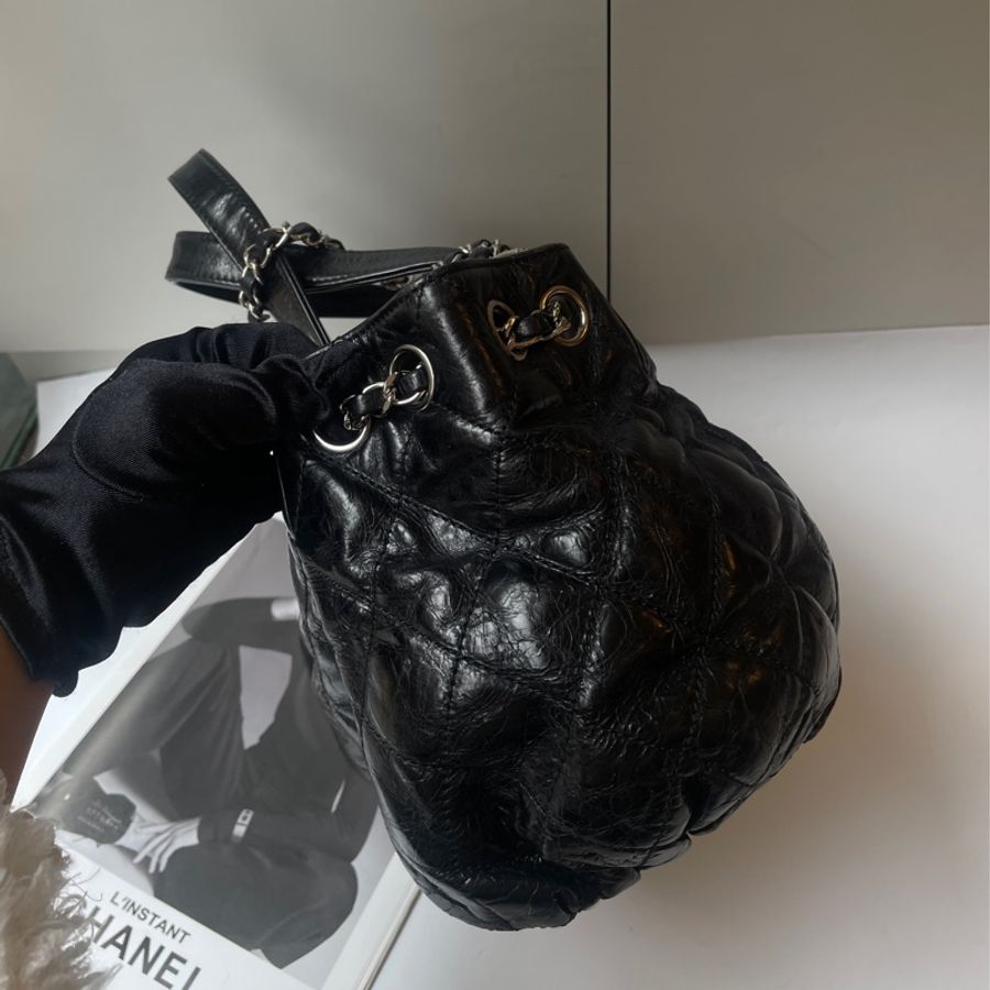 Chanel黑灰牛皮雙帶包-19