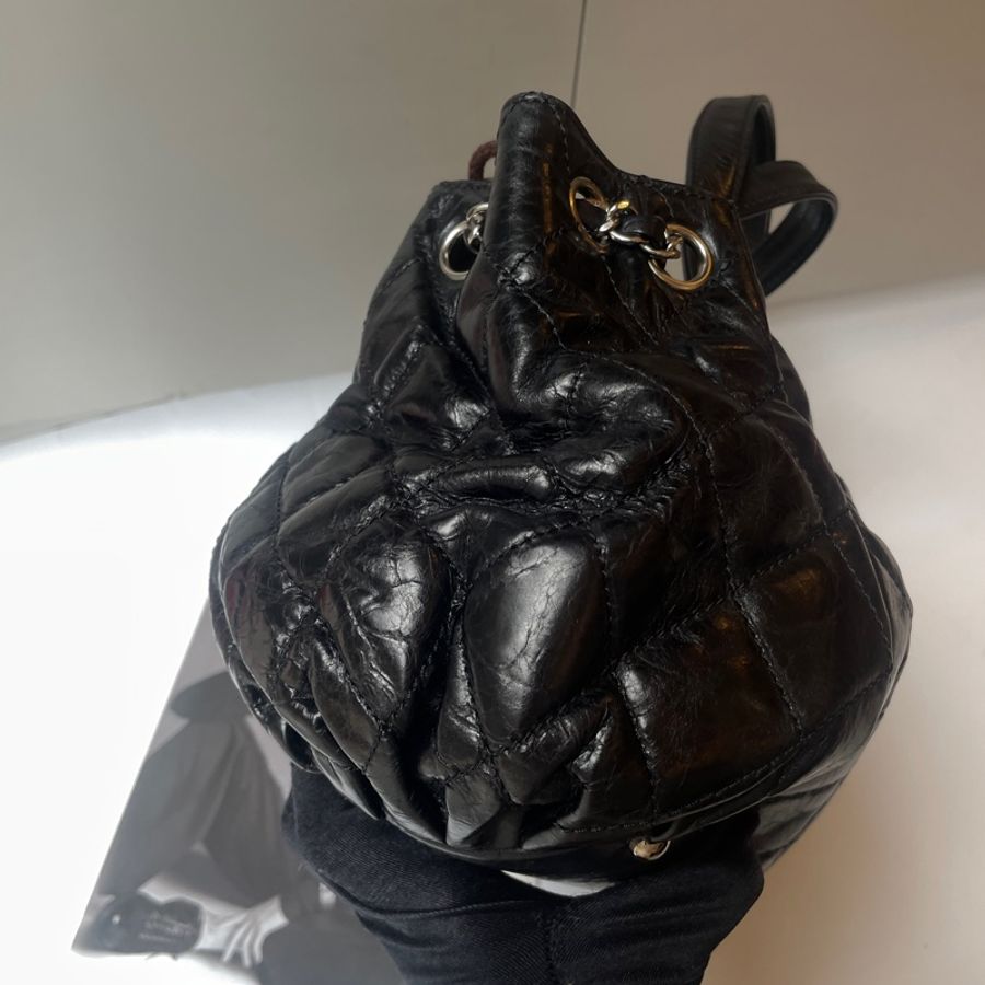 Chanel黑灰牛皮雙帶包-21