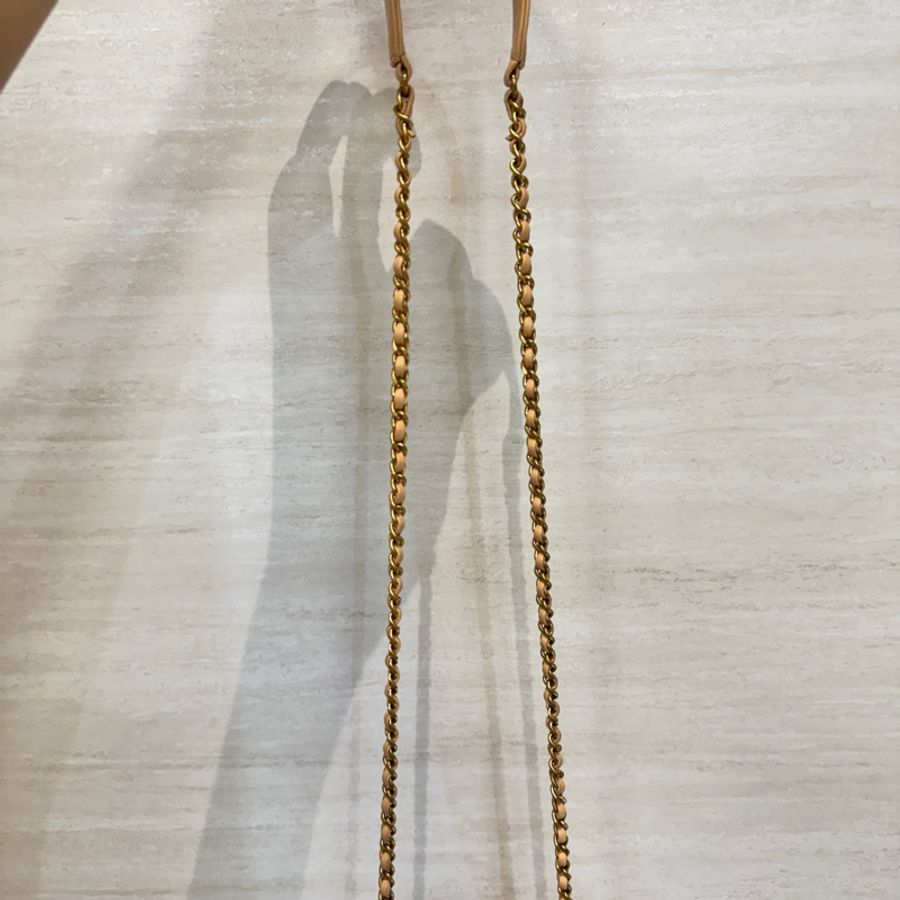 Chanel 橘白毛呢霧金釦迷你手提斜背包 AS4035 近全新-9