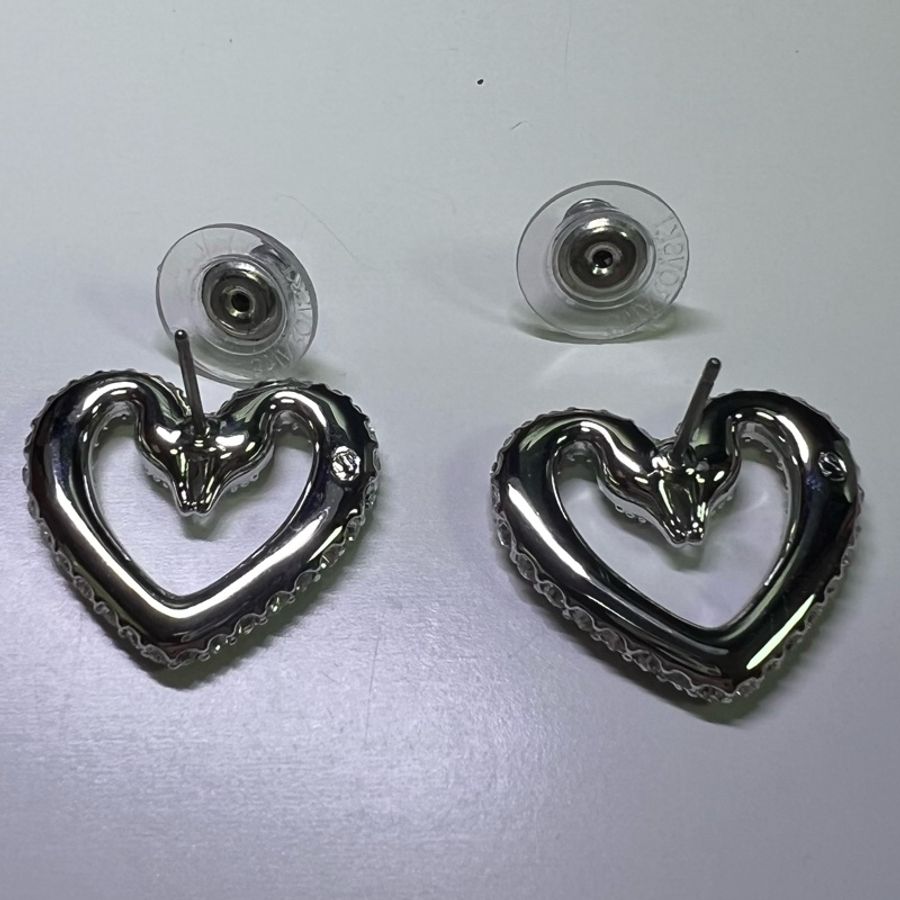SWAROVSKI 施華洛世奇 經典 天鵝 愛心 耳環 耳釘 銀色-7