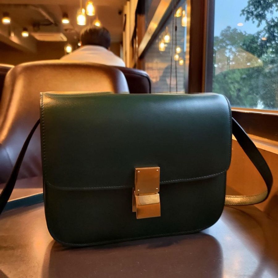 #CELINE Classic Box 金釦牛皮側背包 亞馬遜綠 / 小方包 / 優雅品味 / 傳奇之作-9