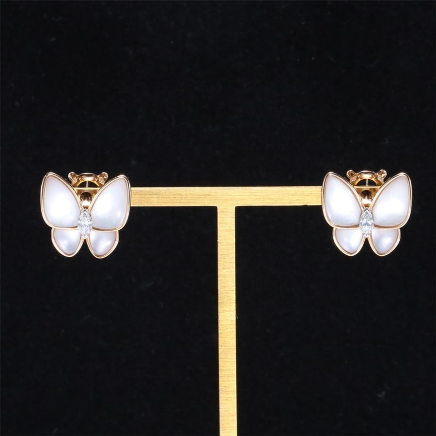 VAN CLEEF&ARPELS(梵克雅寶) Two Butterfly 蝴蝶 耳環 18K玫瑰金拼鑽石-0