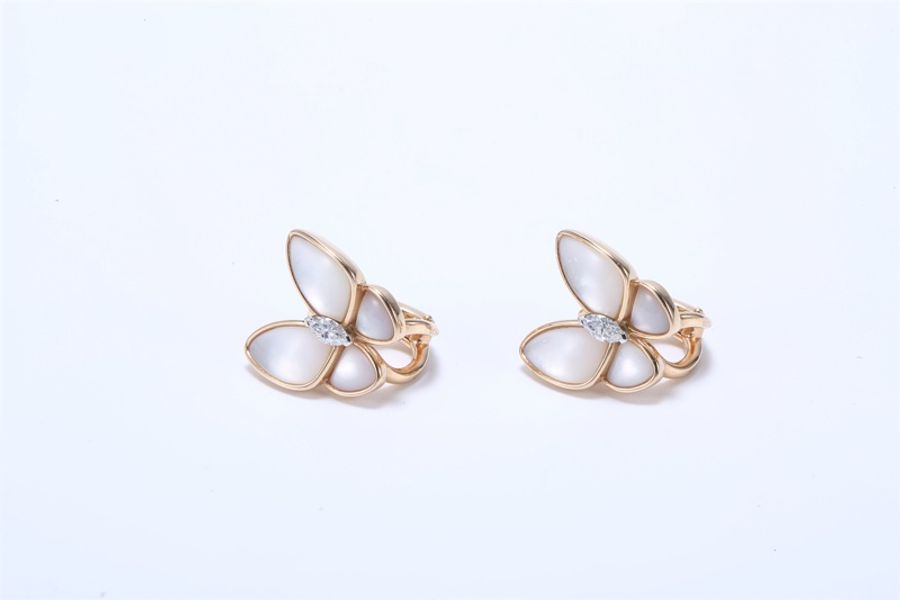 VAN CLEEF&ARPELS(梵克雅寶) Two Butterfly 蝴蝶 耳環 18K玫瑰金拼鑽石-1