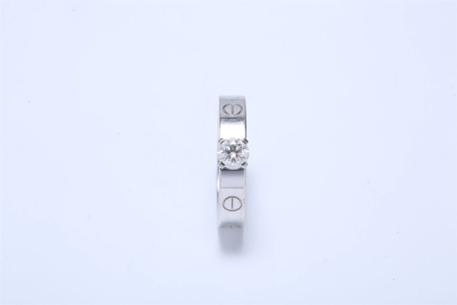 CARTIER(卡地亞) LOVE 18K金 單鑽窄版戒指 18k白金拼鑽石 18k白金 0.36CT-1