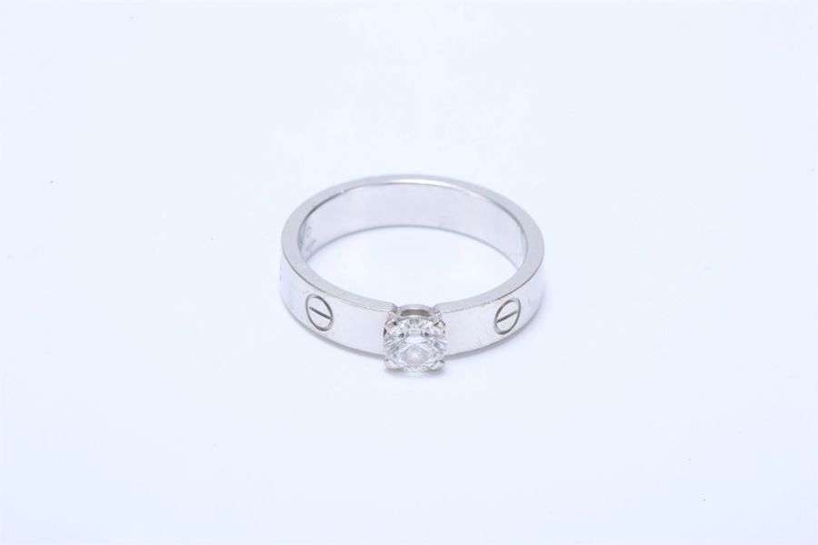 CARTIER(卡地亞) LOVE 18K金 單鑽窄版戒指 18k白金拼鑽石 18k白金 0.36CT-4