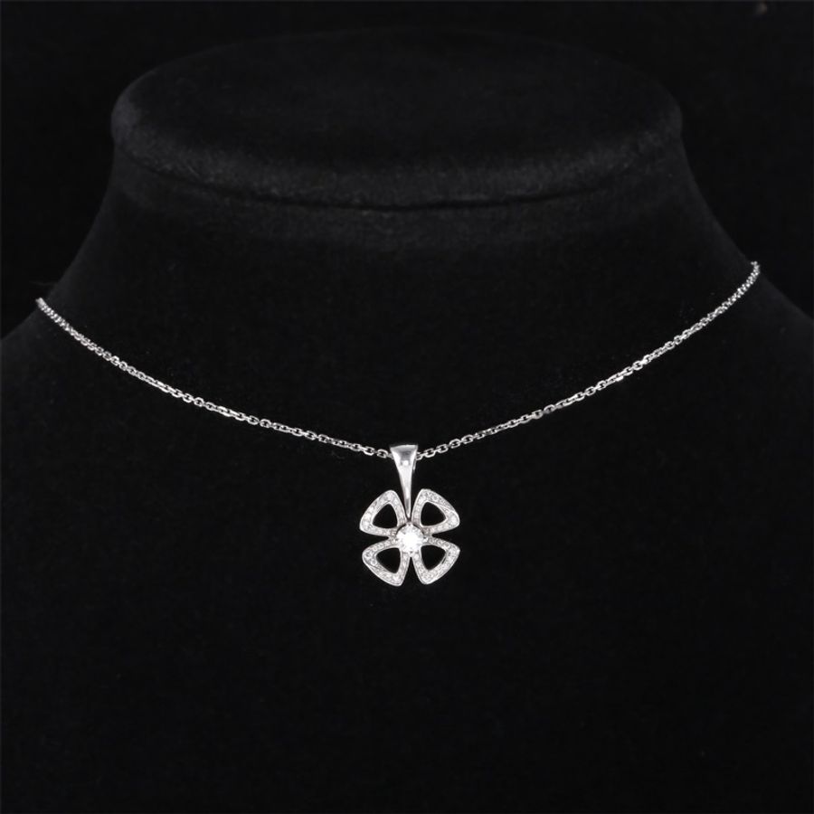 BVLGARI(寶格麗) FIOREVER 詠綻系列 單花鏤空滿鑽 小號 項鏈 18k白金拼鑽石 白金-0
