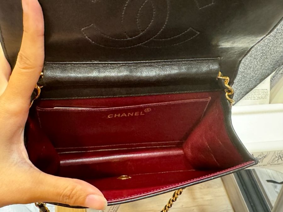 chanel vintage香奶奶 小羊皮 19公分信封包 書包釦 原五金-5