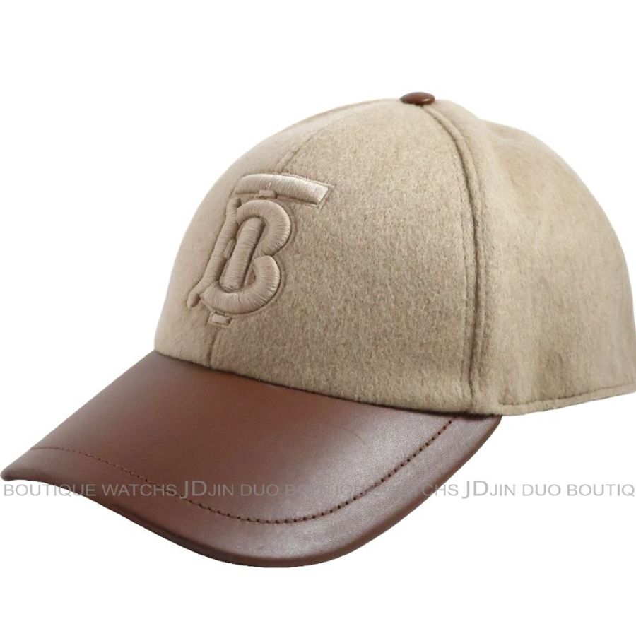 金鐸精品~2348 BURBERRY 博柏利 TB字母刺繡 LOGO棕色小牛皮喀什米爾羊毛 棒球帽-3
