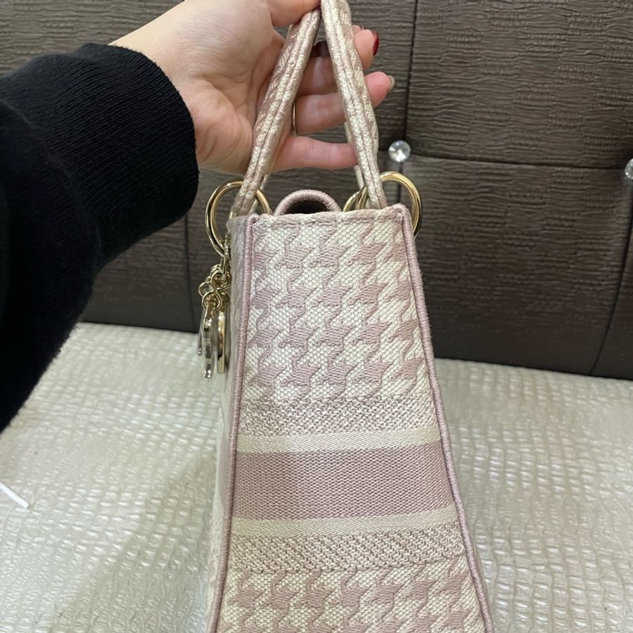 Dior 粉白刺繡千鳥格中碼Lday Dior-4