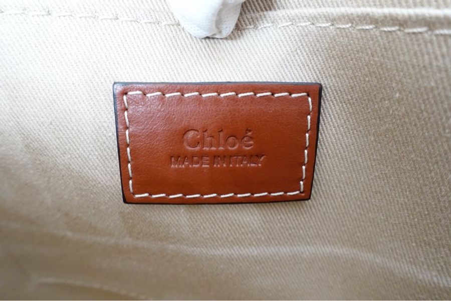 Chloe 蔻依 Woody 小號 手提包 帆布小牛皮 皮革 白棕色-13