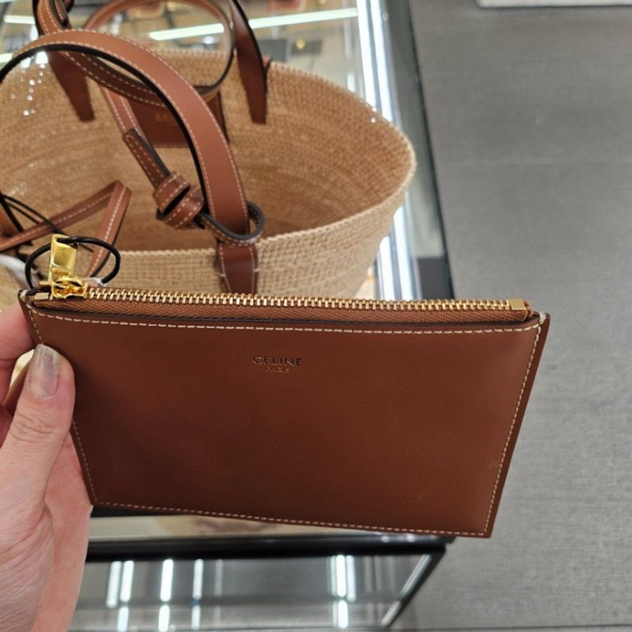 🎉新品好折扣✨Celine 115802 Teen Raffia 和小牛皮 Panier 草編包 黃褐色-4