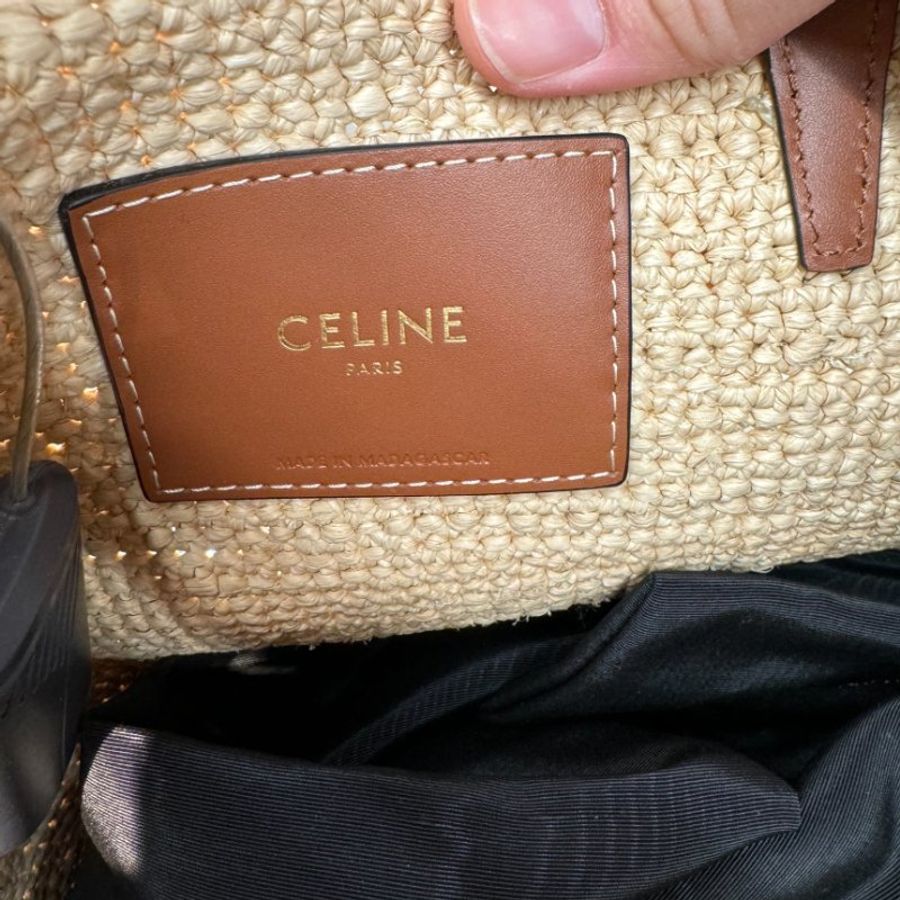 🎉新品好折扣✨Celine 115802 Teen Raffia 和小牛皮 Panier 草編包 黃褐色-9