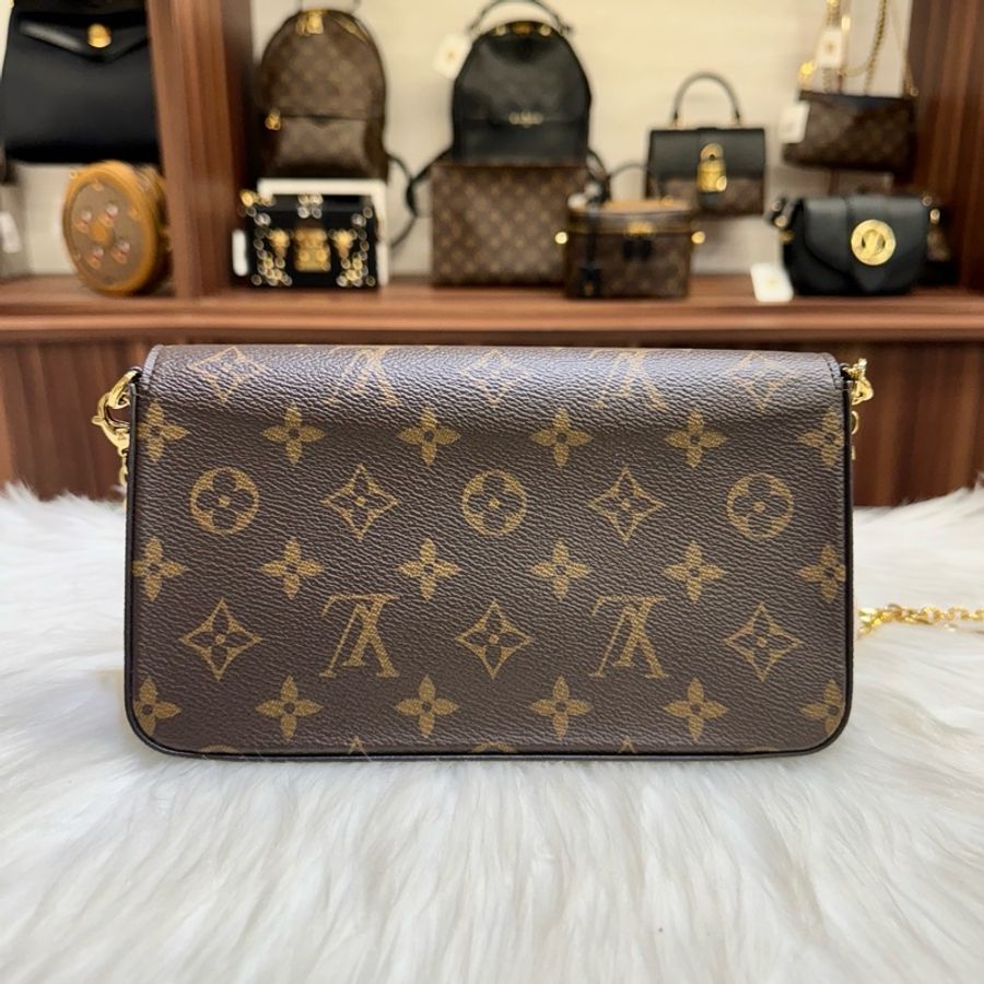 LV Louis Vuitton路易威登 M81896 Felicie Pochette系列Monogram帆布WOC鍊帶手拿/斜背包(紫紅色)-6