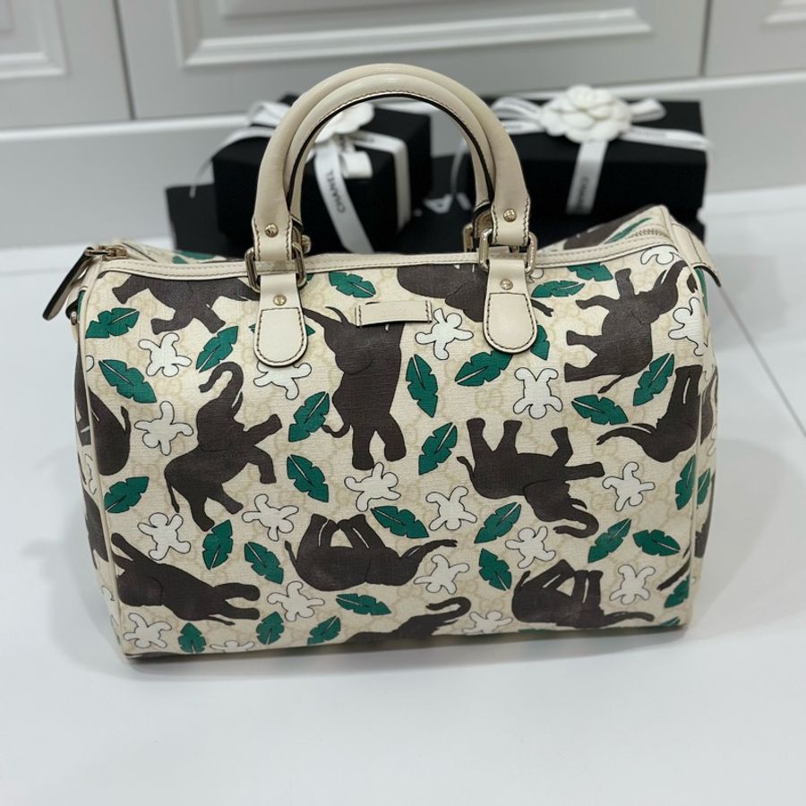GUCCI Monogram Medium Joy 波士頓 聯合國兒童基金會 大象 雪人 手提包 行李袋-3