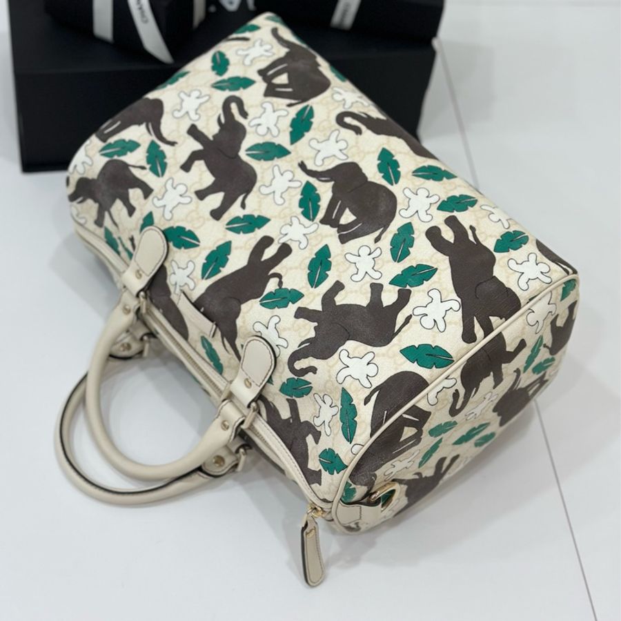 GUCCI Monogram Medium Joy 波士頓 聯合國兒童基金會 大象 雪人 手提包 行李袋-4