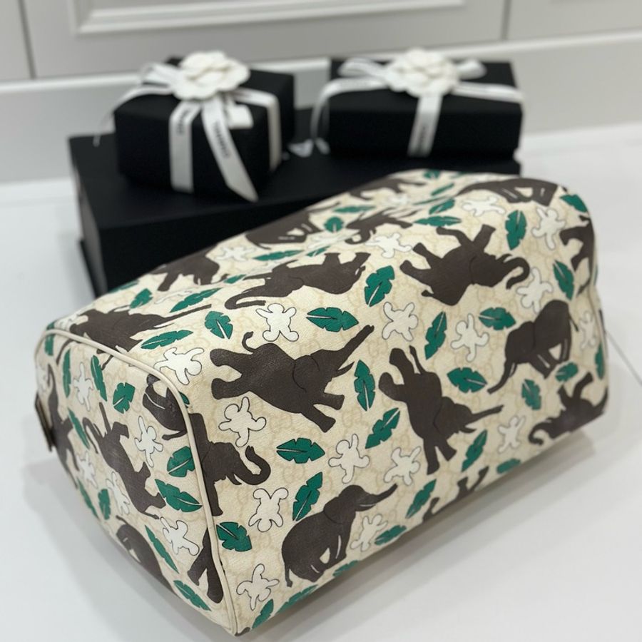 GUCCI Monogram Medium Joy 波士頓 聯合國兒童基金會 大象 雪人 手提包 行李袋-7