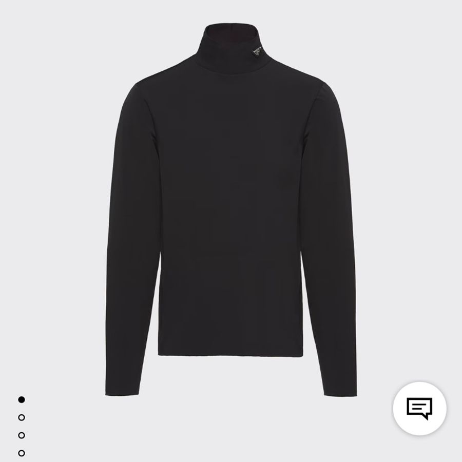 Prada black technical nylon logo turtleneck jersey L 長袖 樽領 T恤-0