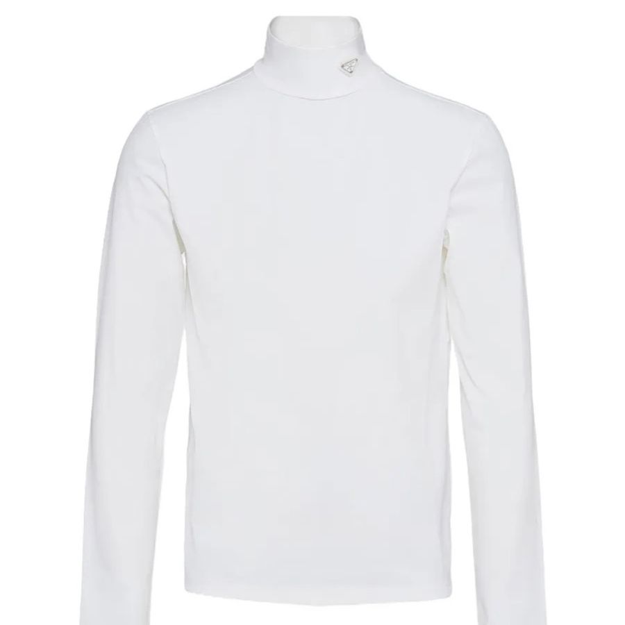 Prada white technical nylon logo turtleneck jersey L 長袖 樽領 T恤-0