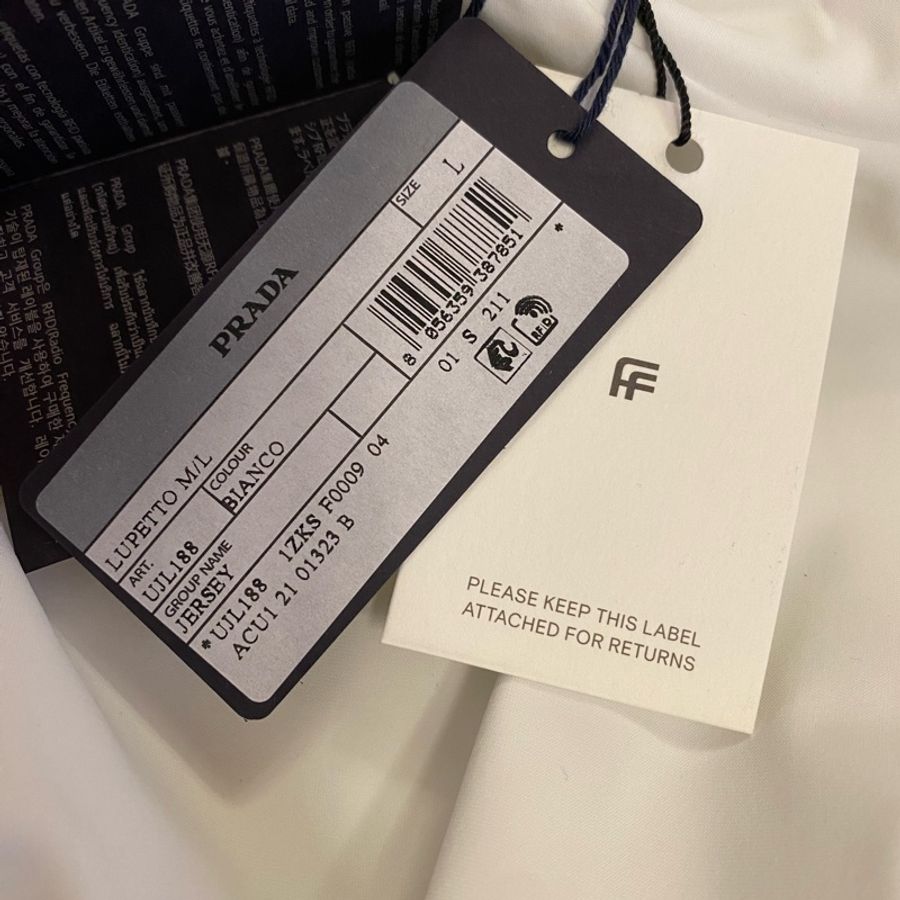 Prada white technical nylon logo turtleneck jersey L 長袖 樽領 T恤-5