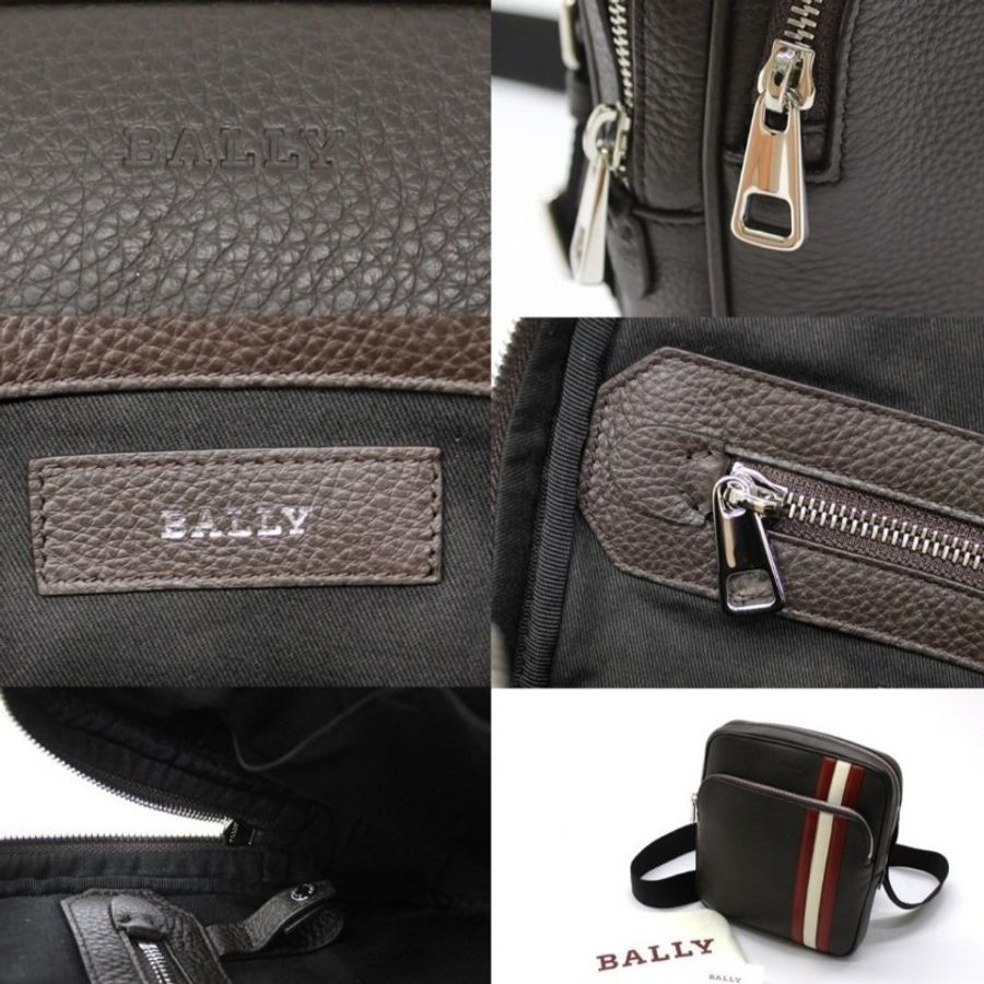 ☆☆全新品☆☆Bally條紋小牛皮肩斜背包「COSMY」棕褐色-8